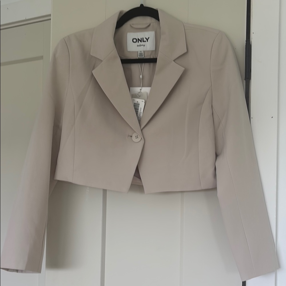 Only Tan Cropped Blazer Suit Jacket